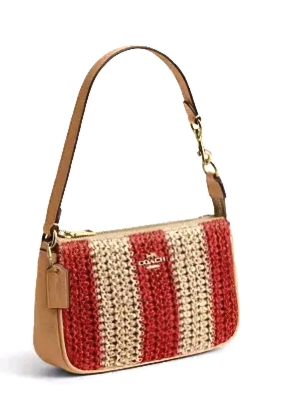 NWT Coach Nolita 19 Sm. Grab Clutch Raffia & Leather Red & Tan - Picture 1 of 12